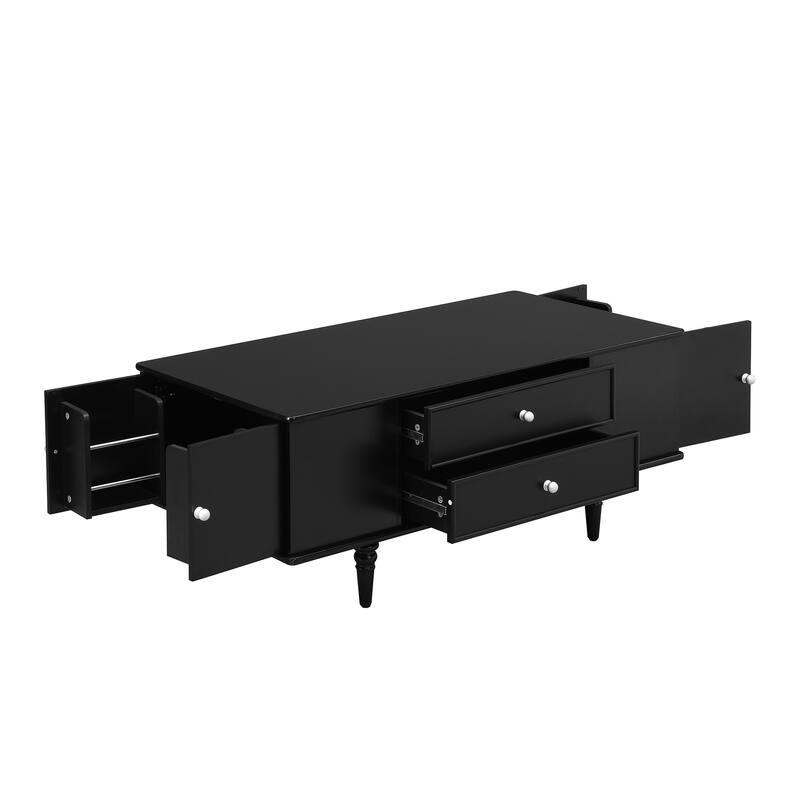 Modern Rectangle Coffee Table with Four Drawers, Two Side Hidden Storage Compartments