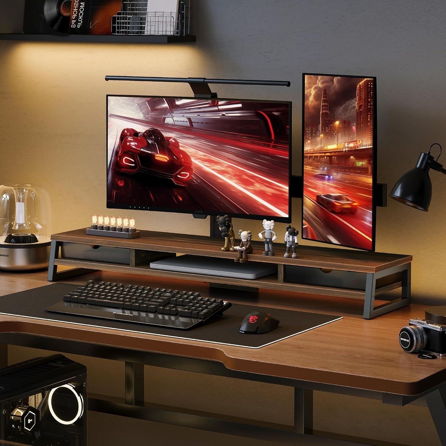 Fenge 42.5inch Dual Monitor Stand Riser With Drawers