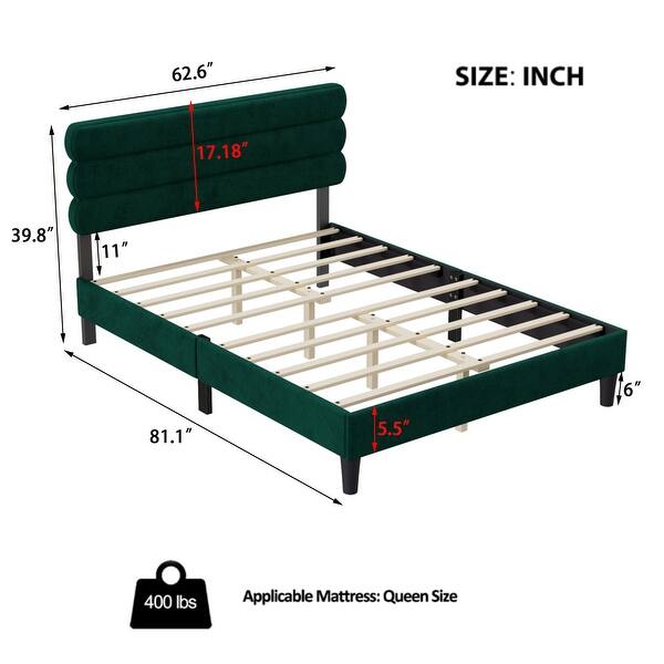 dimension image slide 0 of 3, Queen Size Platform Bed Frame with Headboard & Wooden Slats Support for Kids Teens Adults No Box Spring, Easy Assembly