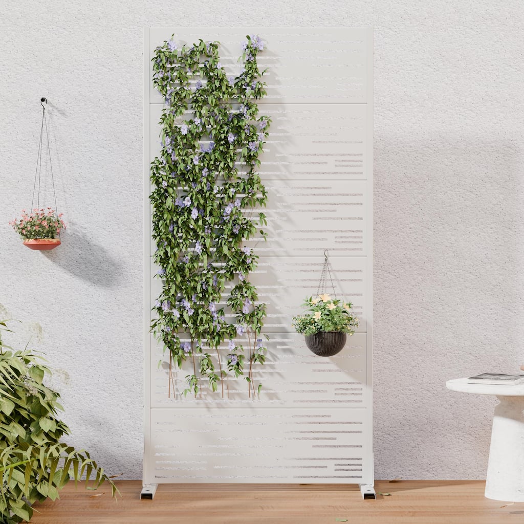 Outdoor Privacy Screen Freestanding Metal Room Divider with Modern Slatted Design Decorative - 72"H x 35.5"W