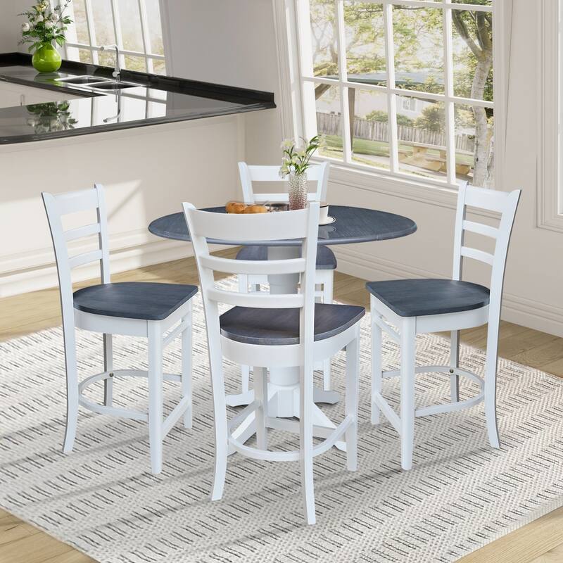 42" Round Top Dual Drop Leaf Pedestal Table with Stools