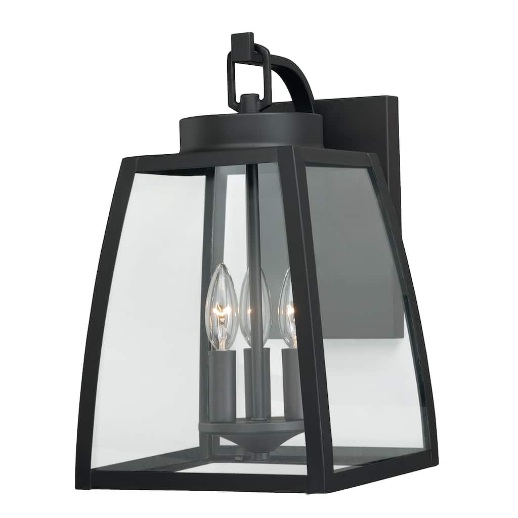 VAXCEL Granville 16.5 in. H 3-Light Oil Burnished Bronze Transitional Outdoor Wall Sconce, Steel, Clear Glass Shade