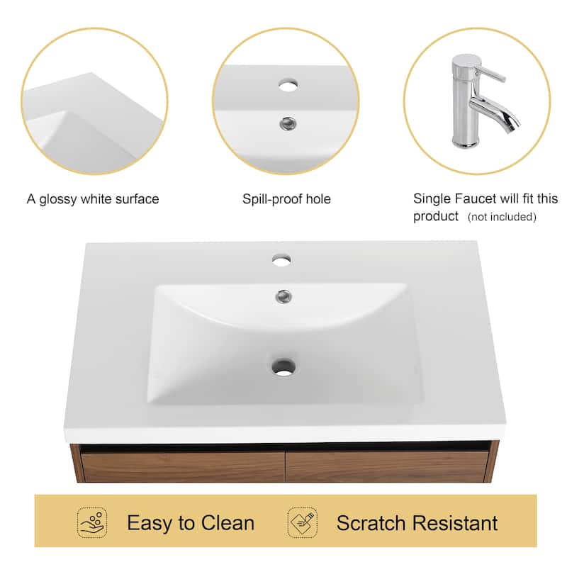 Malwee 30"/36" Floating Bathroom Vanity, Wall Mounted Bathroom Vanity with Sink and Soft Close Doors