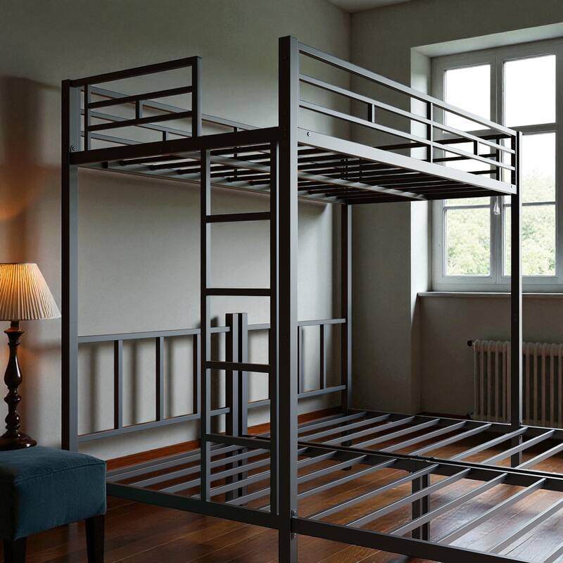 Metal Twin Over Twin Over Twin Triple Bunk Bed with Safety Guardrails, Ladder, Convertible 3 Beds, Heavy-Duty Frame