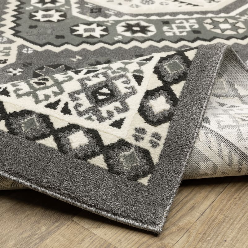 Style Haven Ripley Nomadic Tribal Grey/ Ivory Mixed Pile Area Rug