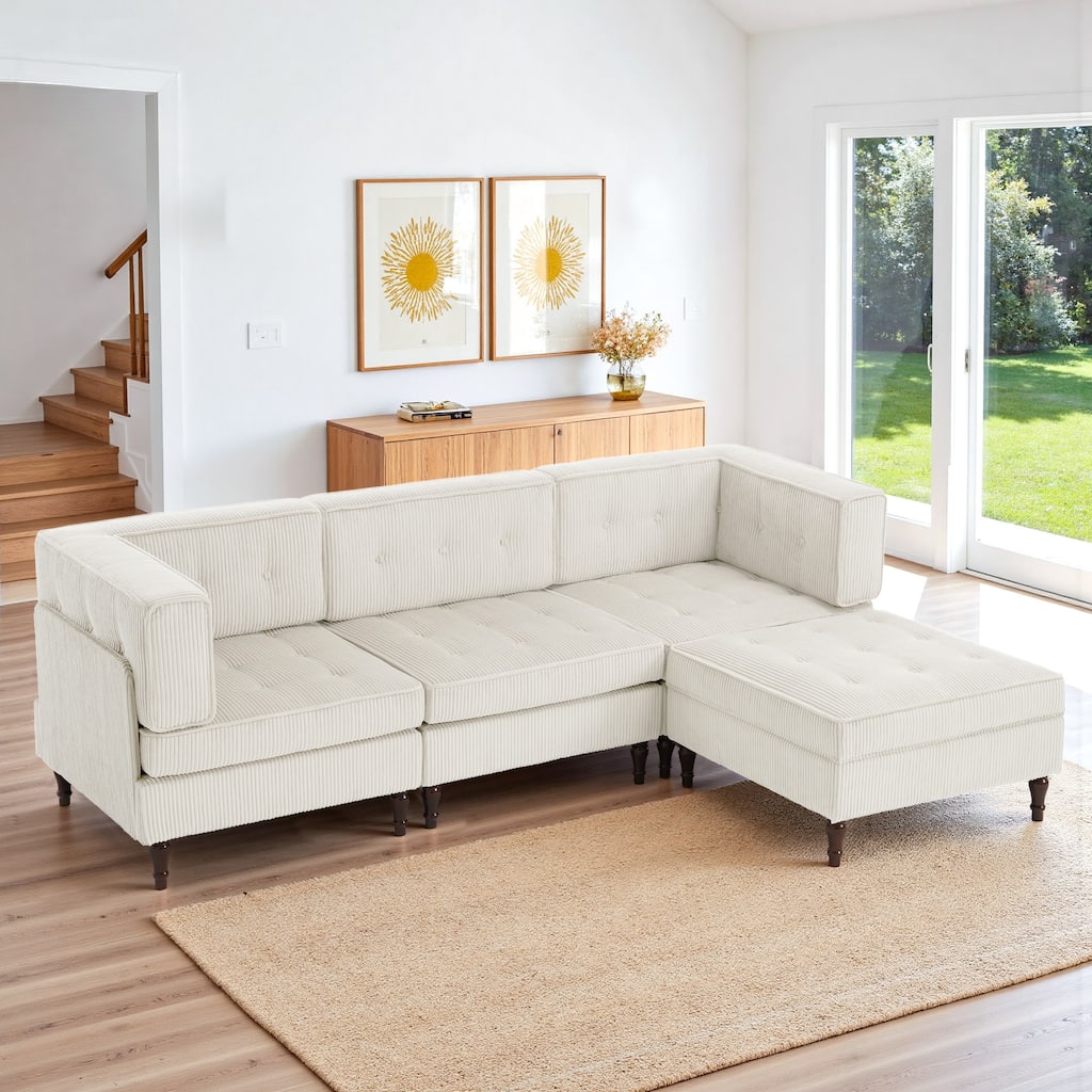 4-Piece Corduroy Sectional Sofa Set Modern Living Room Furniture