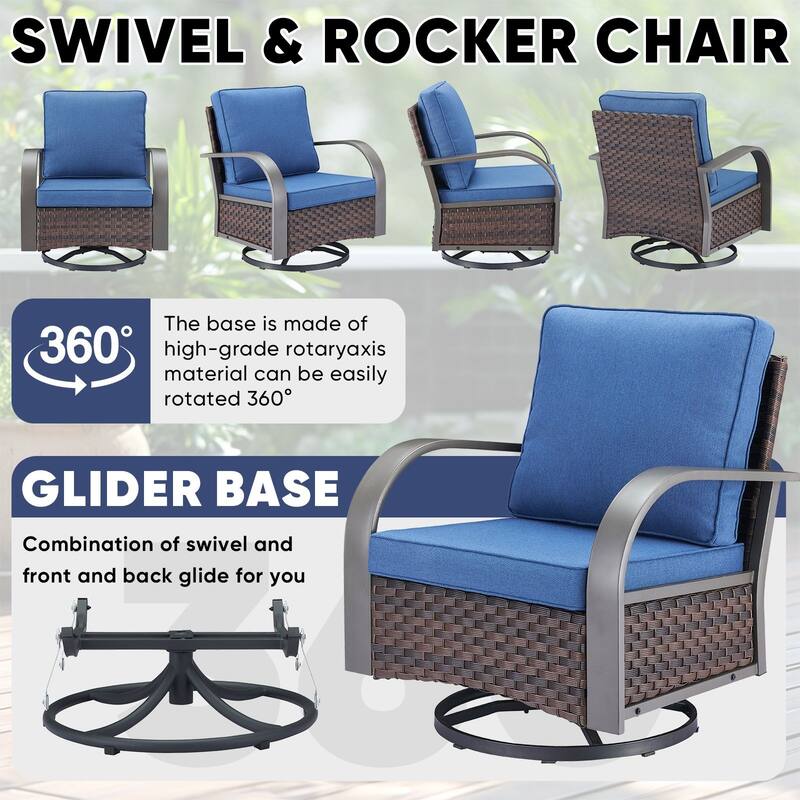 Outside Patio Swivel Chair Glider Chair with Ottomans
