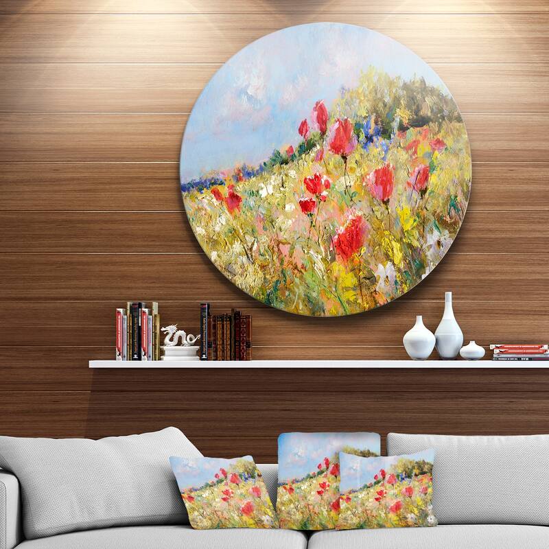 Designart 'Painted Poppies on Summer Meadow' Landscape Wall Metal Wall Art