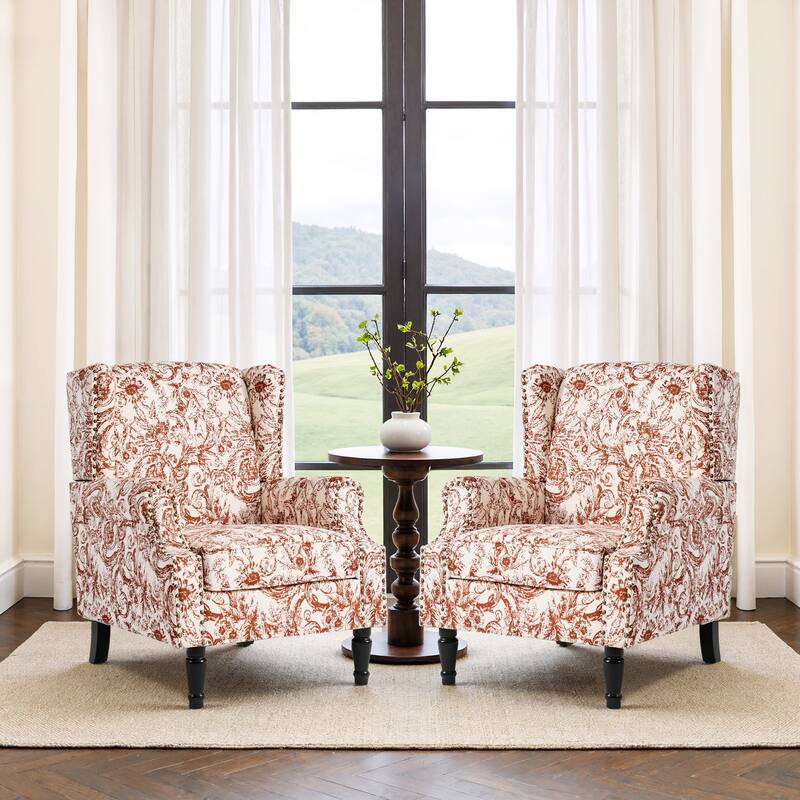Set of 2 Patterned Upholstered Accent Chair for Living Room