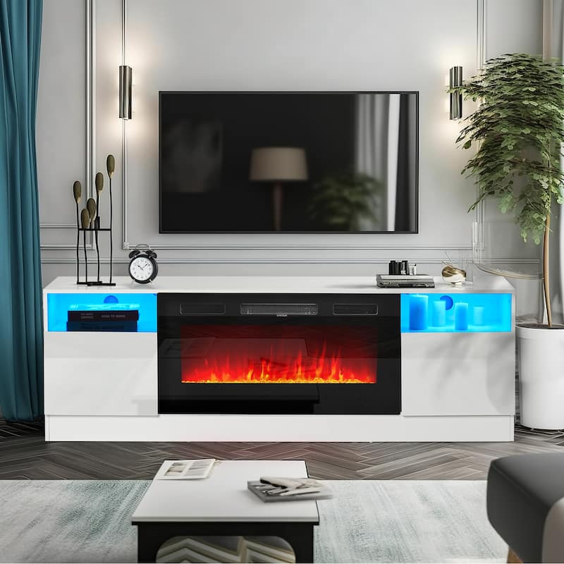 70'' Fireplace TV Stand with 36" Electric Fireplace - White