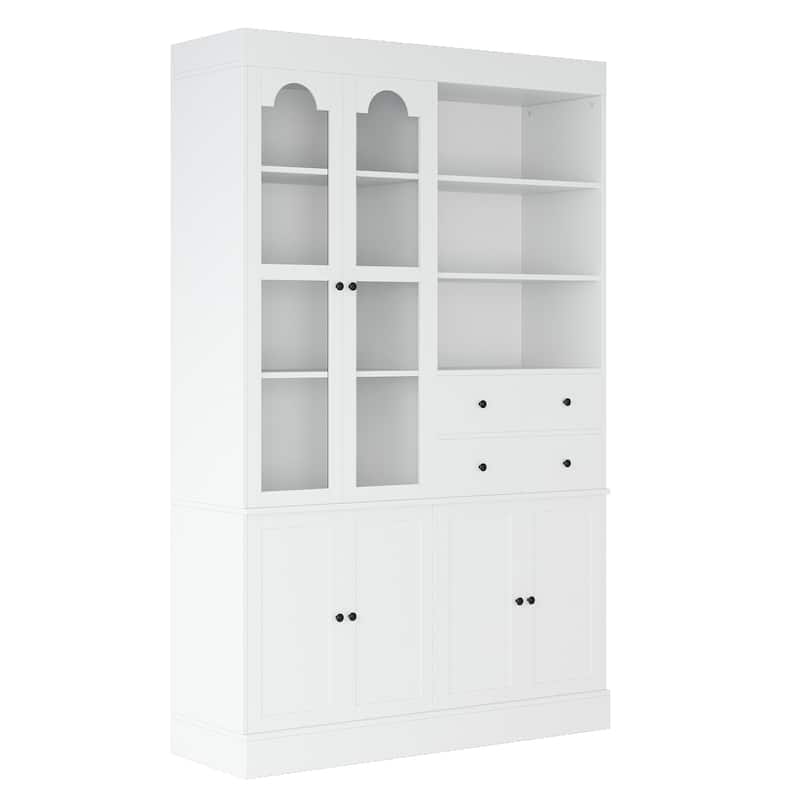 47.2x15.7x75inch Freestanding Buffet with Hutch, Tall Kitchen Pantry Cabinet with 4 Drawers, Door Shelves and Pull-out Trays