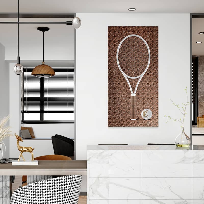 "L Vibes Racquet" Frameless Free Floating Tempered Glass Panel Graphic Wall Art