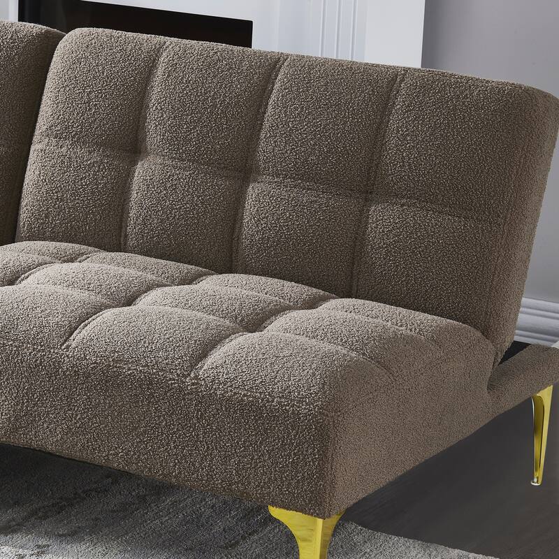 71" Convertible Sofa Bed Futon With Gold Metal Legs Teddy Fabric