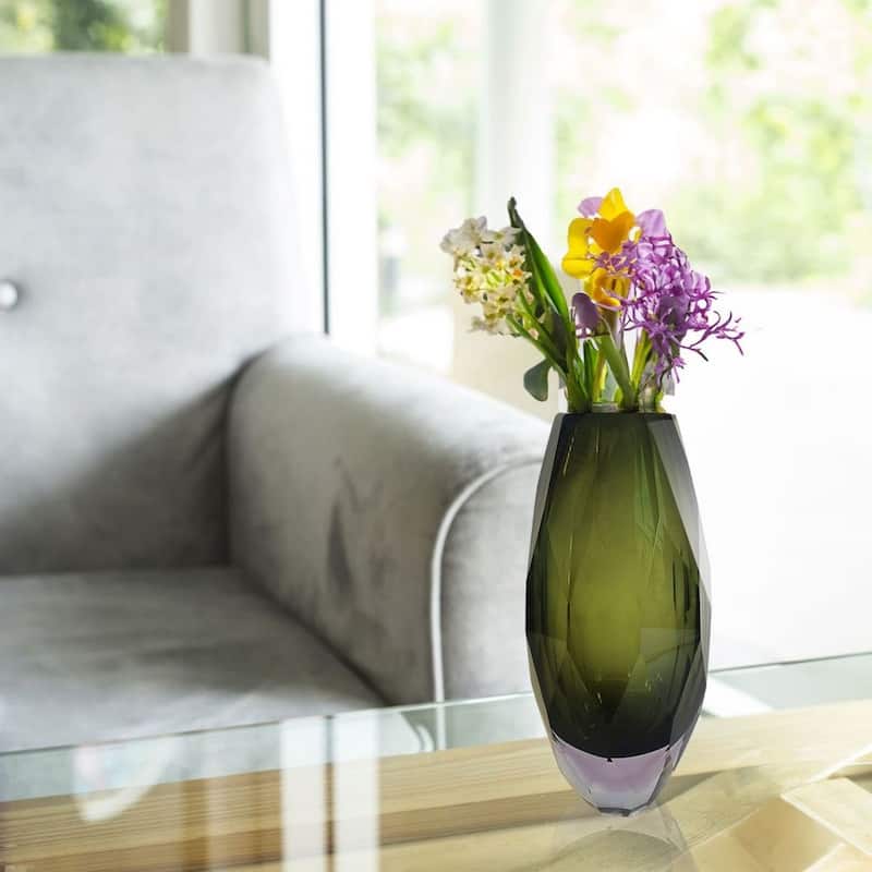 Fancy Cut Glass Lime Green Vase
