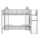 preview thumbnail 6 of 13, Castle-Shaped Metal Twin over Twin Bunk Bed with Wardrobe, Storage Staircase, and Open Cabinets, White+Grey