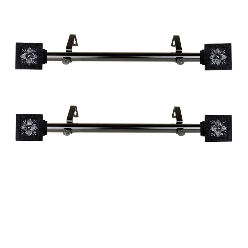Adjustable Curtain Rod Set - 12-20" Black Steel Rods with Finials - Home Decor Window Treatment Hardware - 20