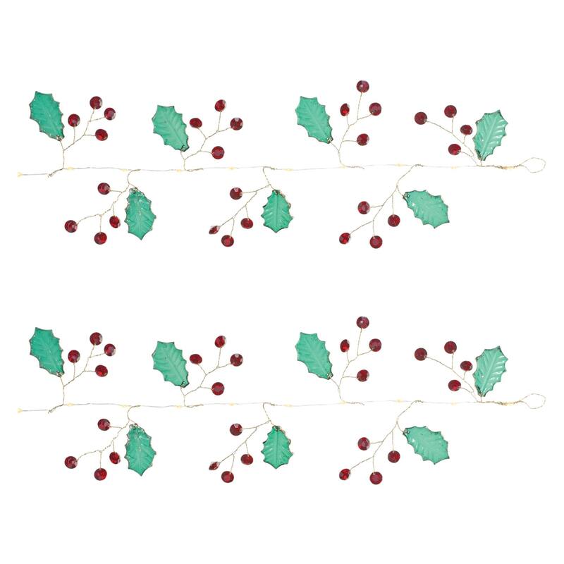 Holly Leaves and Gem Christmas Garlands - 5.5' - Set of 2