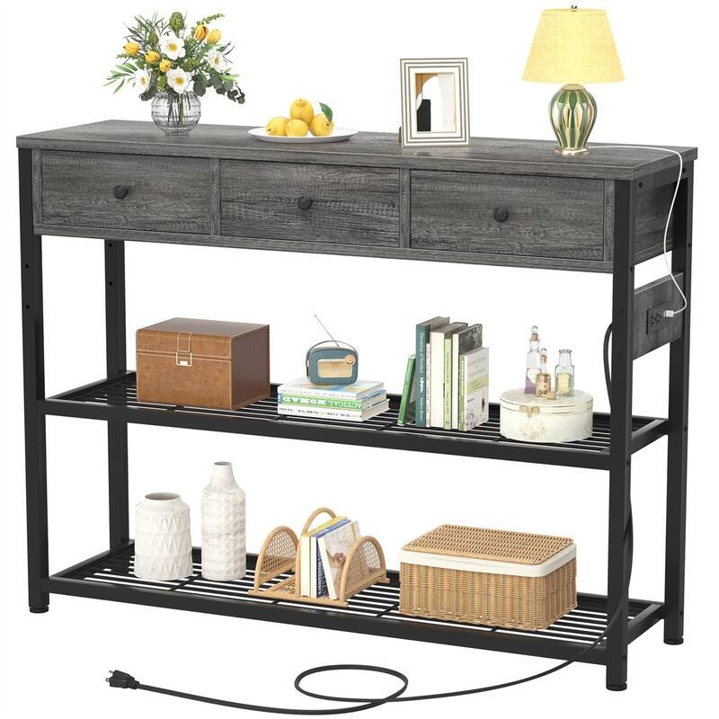 47'' Entryway Table with Outlets and USB Ports - 11.8"D x 47.2"W x 31.8"H - Grey Oak
