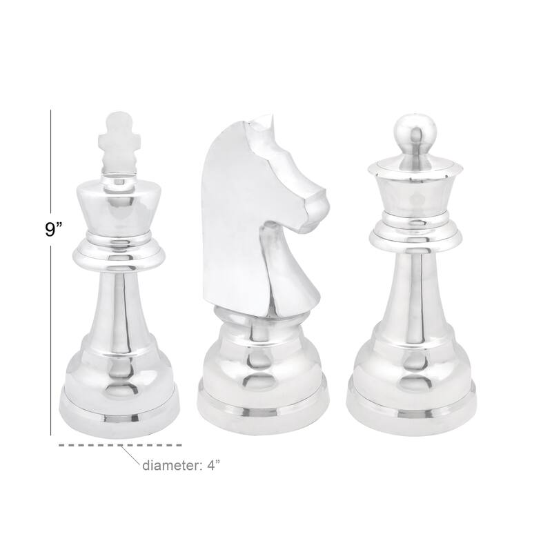 CosmoLiving by Cosmopolitan Silver or Dark Gray Aluminum Metal Chess Sculpture with Knight, Queen and King (Set of 3)