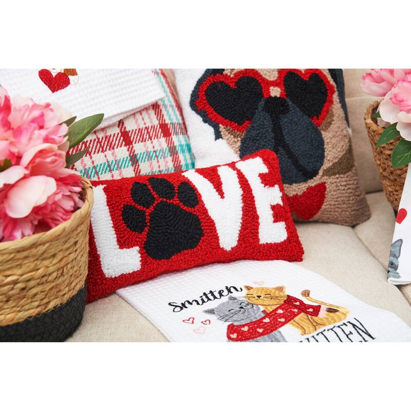 Valentine's Day "Love" Dog Paw Hooked Accent Pillow, 6" x 12"