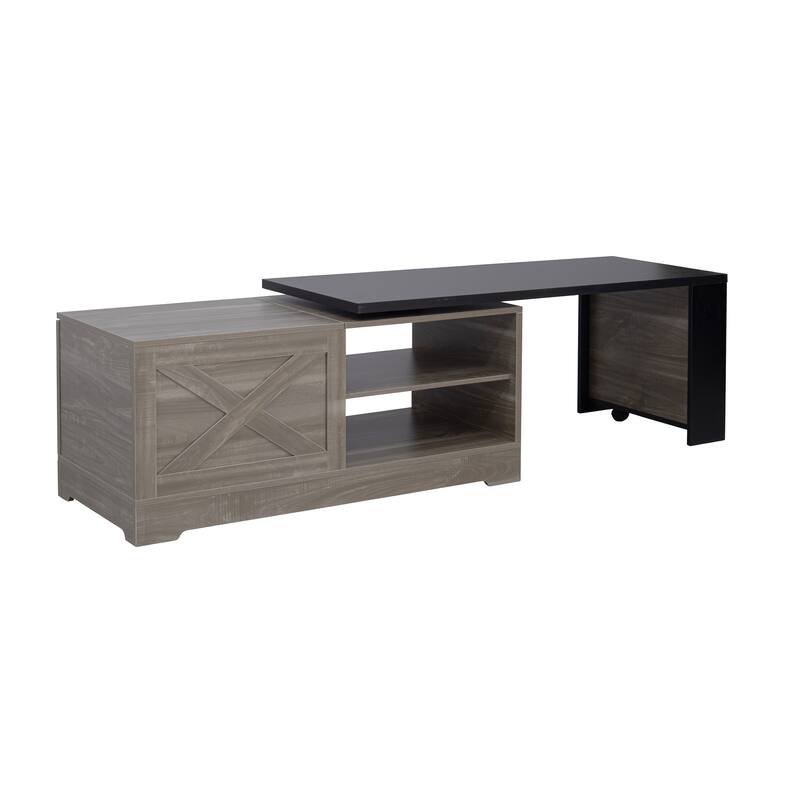 Farmhouse Lift Top Coffee Table, Wood Rectangular Center Table with Hidden Storage, Barn Doors, Open Cabinet