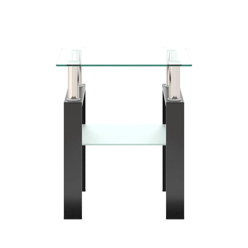 1-Piece Modern Tempered Glass Tea Table Coffee Table End Table, Square Table for Living Room