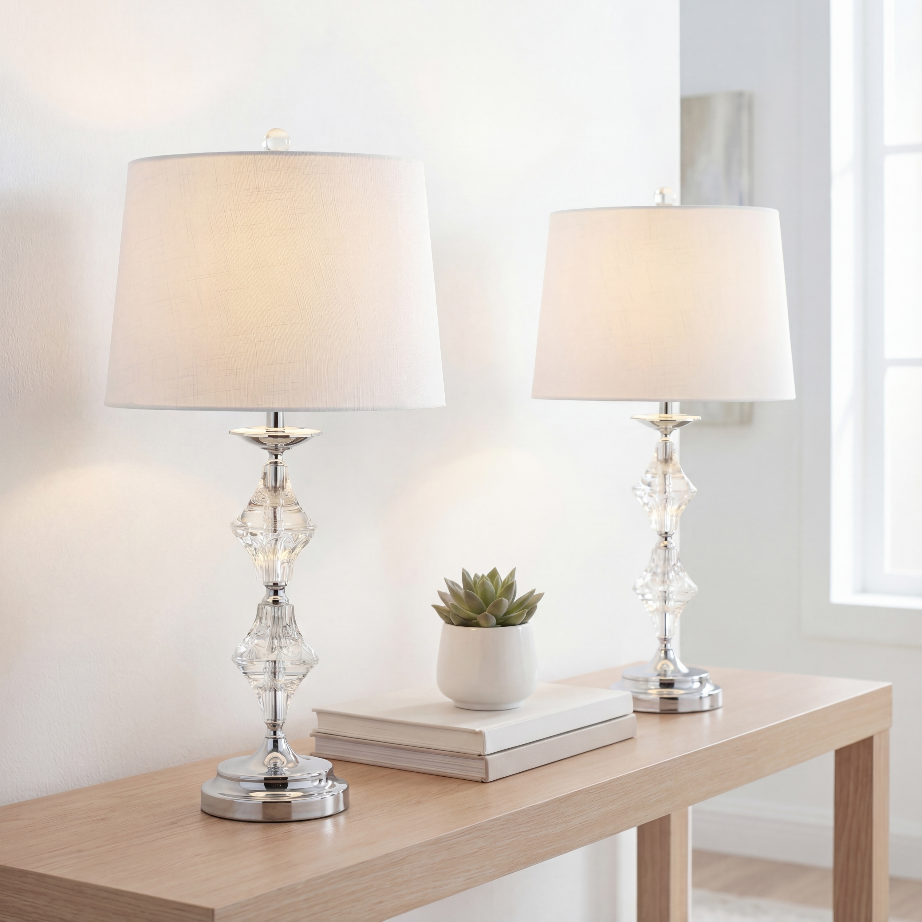 JONATHAN Y Chloe 27.5" Crystal LED Table Lamp, Clear/Chrome (Set of 2)