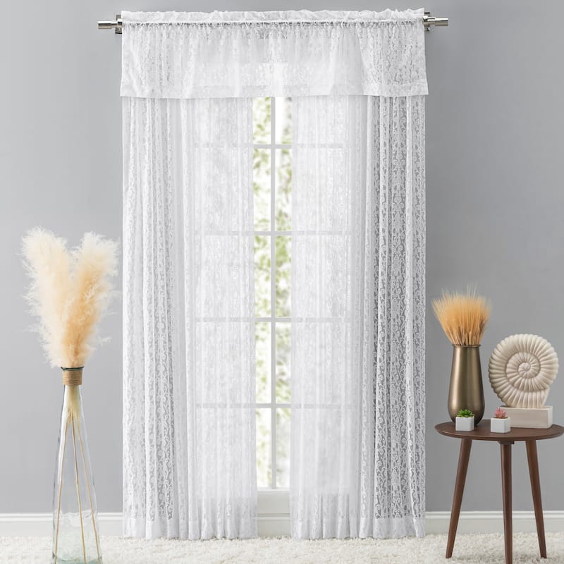 Woven Lace Elegant Sheer Rod Pocket W header Valance