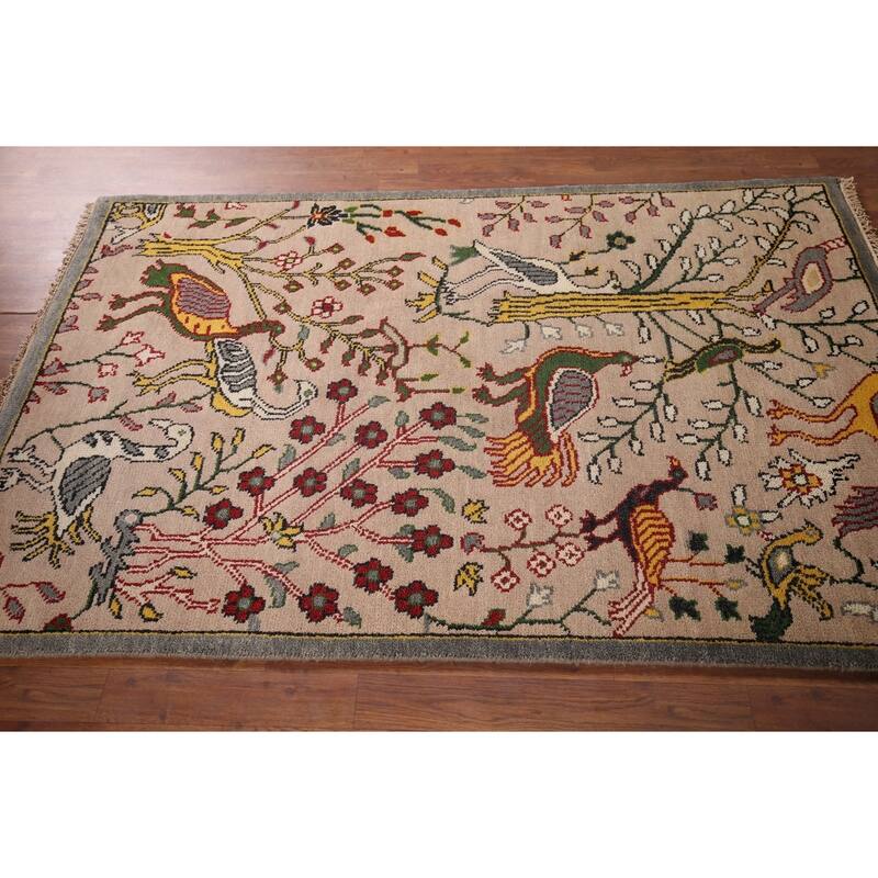 Animals Design Floral Ziegler Indian Area Rug Handmade Wool Carpet - 3'11"x 5'11"