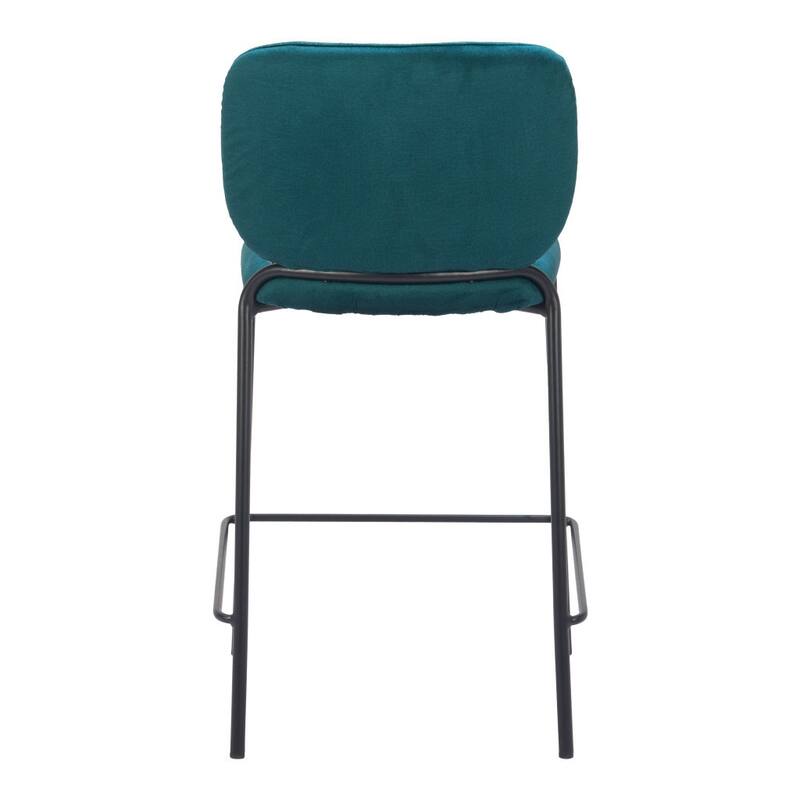 HomeRoots Set of Two 25" Green and Black Velvet and Steel Counter Height Bar Chairs