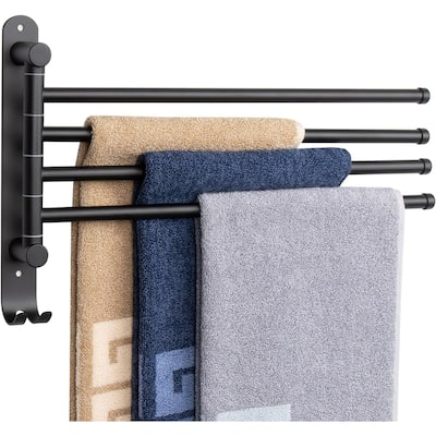4-Arm Rust-Proof Swivel Towel Rack, 304 Stainless Steel with Hooks for Bathroom, Kitchen