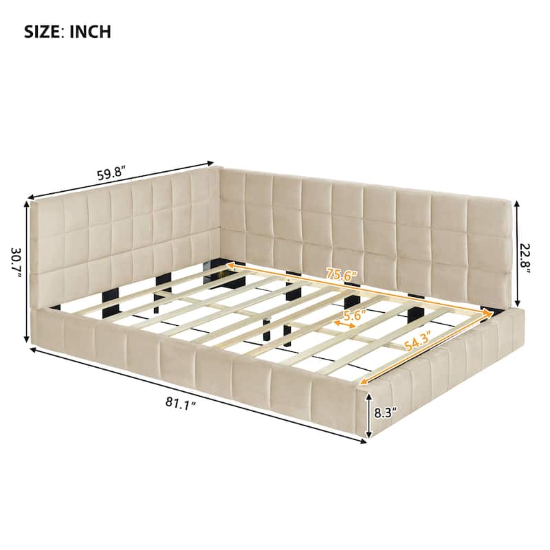 Beige Velvet Full Daybed with Classic Design