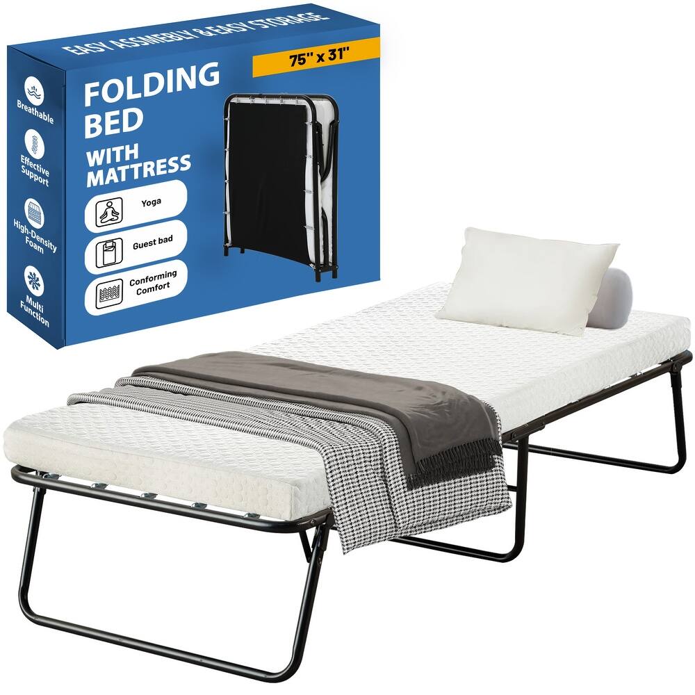Onetan, 14" Folding Bed with Luxurious Memory Foam Mattress, Portable Guest Bed