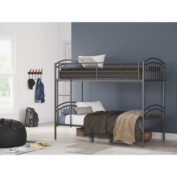 slide 2 of 8, Signature Design by Ashley Graymound Gray Twin over Twin Bunk Bed with Ladder