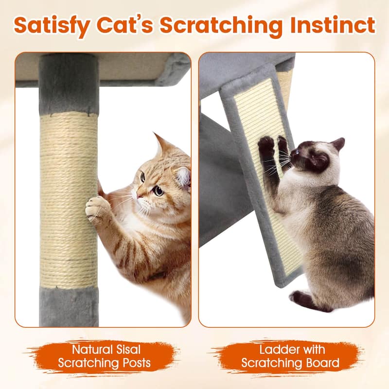 Costway 65” Tall Multi-level Cat Tree with 3 Upholstered Top Perch 2 - See Details