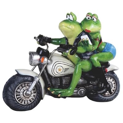 Q-Max 10"W Frog Couple Riding Motorcycle Statue Funny Animal Decoration Figurine
