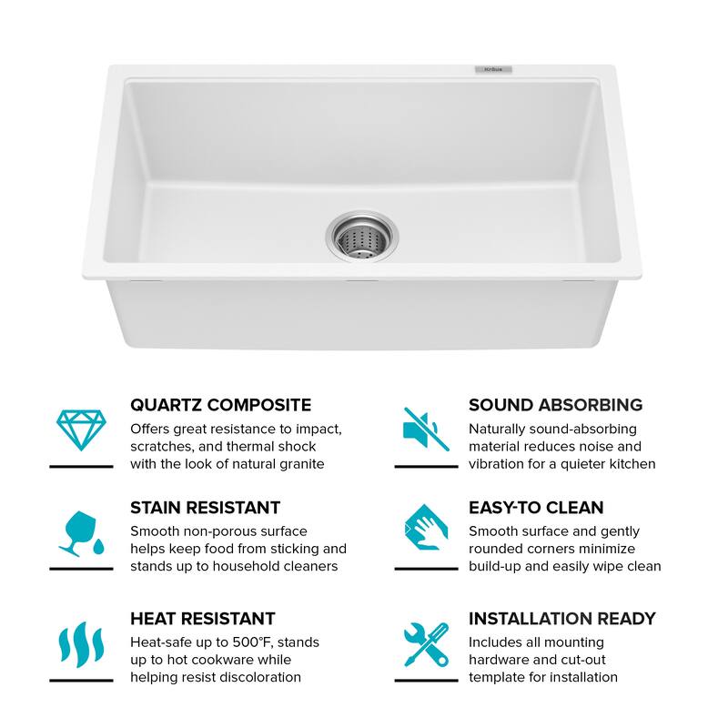 KRAUS Granite Black Onyx 31 inch 1-Bowl Undermount Kitchen Sink