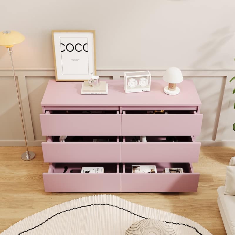 6 drawer 47.25 in. Wide Dresser Wood Double Dresser Large Storage Tower Unit Chest of Drawers TV Stand Dresser