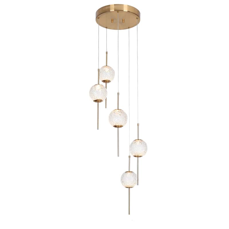 Modern Gold LED 5-Light Glass Chandelier Gold Cluster Pendant for Kitchen Island - D14"*H76" Max