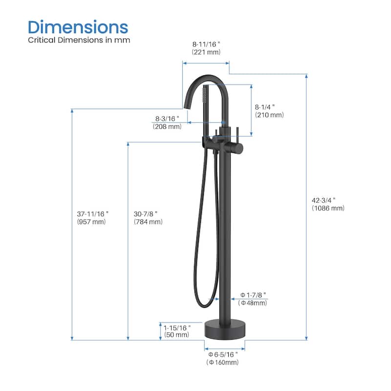 Circular Single Handle Floor Mounted Freestanding Tub Filler With Hand Shower