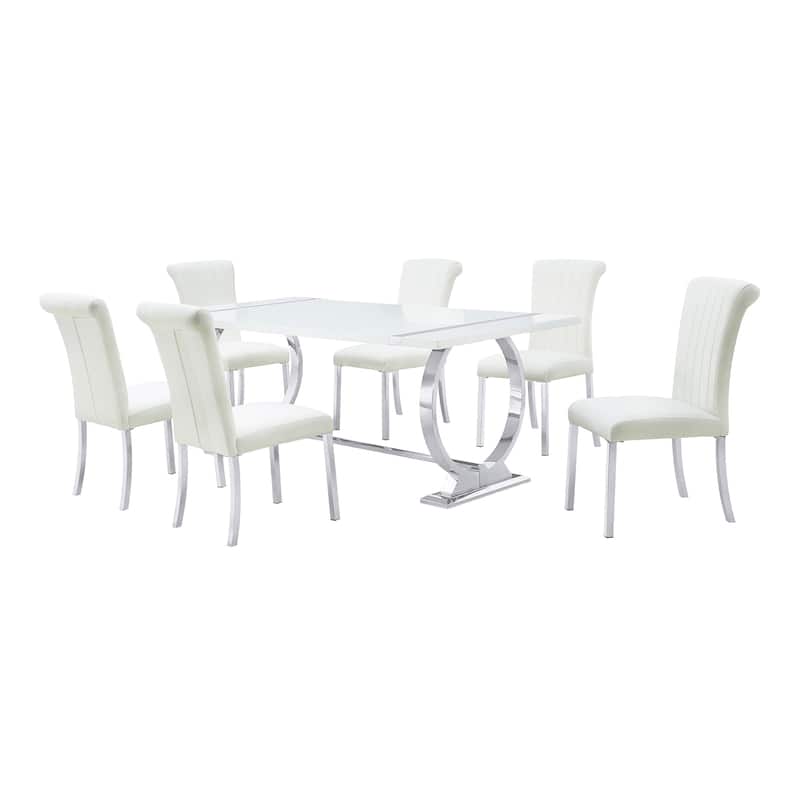 Furniture of America Carra Modern 7-Piece Stainless Steel Dining Table Set