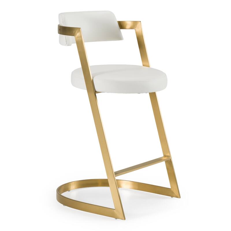 Modrest Shandra White Faux Leather & Gold Counter Stool