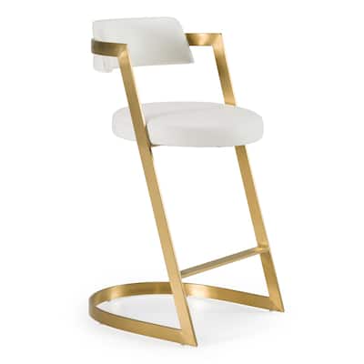 Modrest Shandra White Faux Leather & Gold Counter Stool