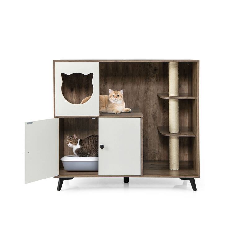 Cat Litter Box Enclosure with 3 Sisal Scratching Posts for Indoor Cats