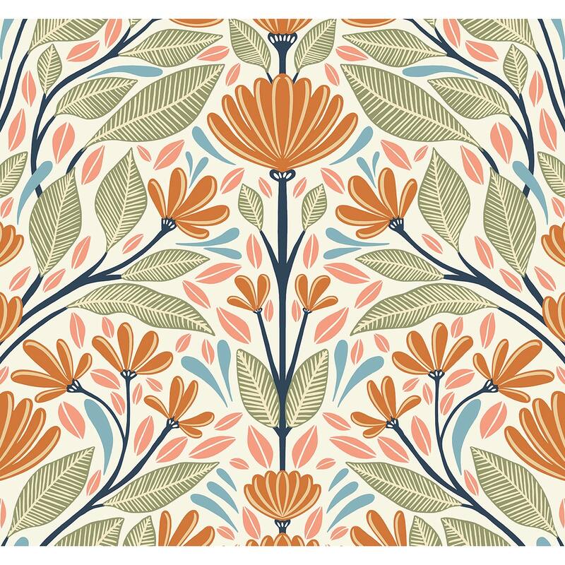 Seabrook Designs Carmela Folk Floral Unpasted Wallpaper - 27 in W x 27 ft. L - Summer Ends