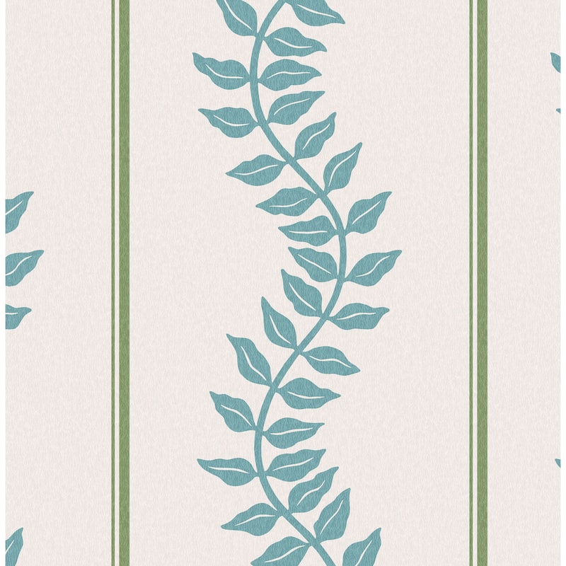 Graham & Brown Laurel Leaf Stripe Blue & Green Wallpaper