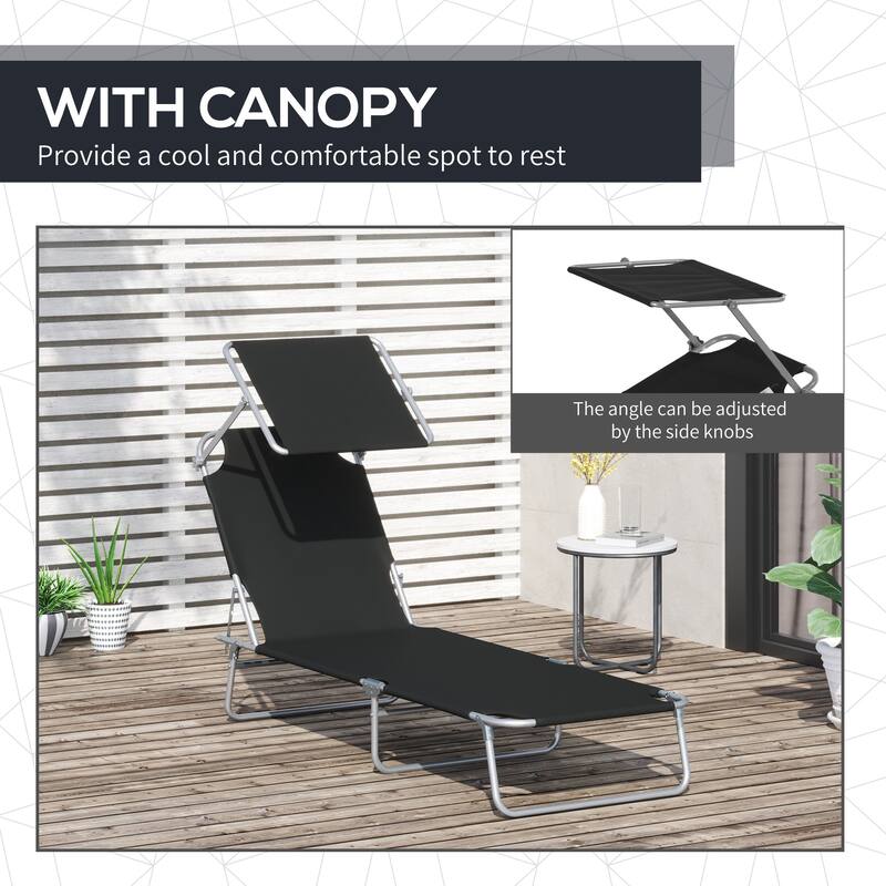 Outdoor Sunbathing Folding Recliner with Canopy Awning