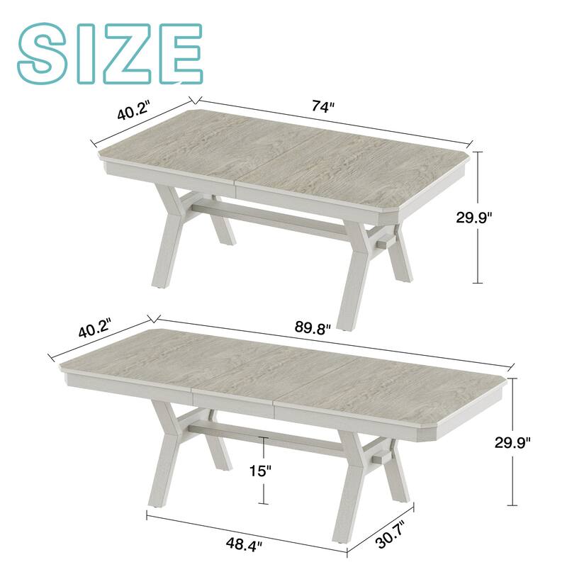 VECELO Dining Table Set with Bench, Solid Wood Rectangular Extendable Dining Table and Chairs Set for 6-8