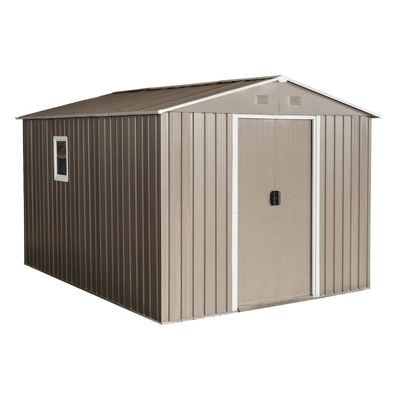 10ft x 8ft Outdoor Metal Storage Shed with Metal Floor Base,Coffee