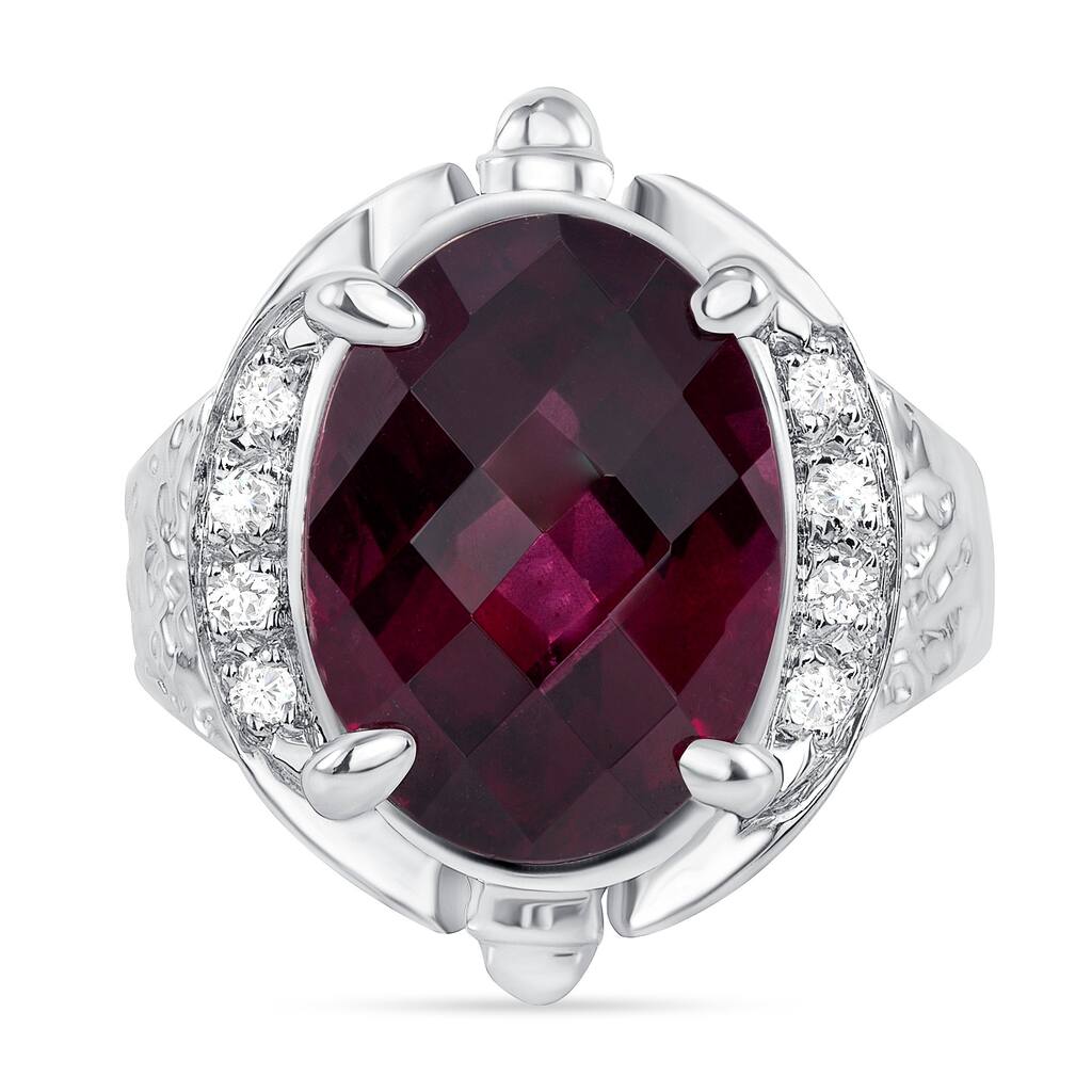 Oravo 7.51 ct Rhodolite and Diamond Ring in 14k White Gold